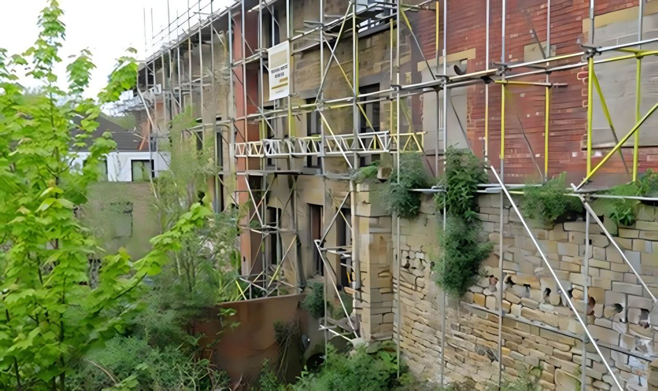 Scaffolded_building_Batley-geograph-org-Large