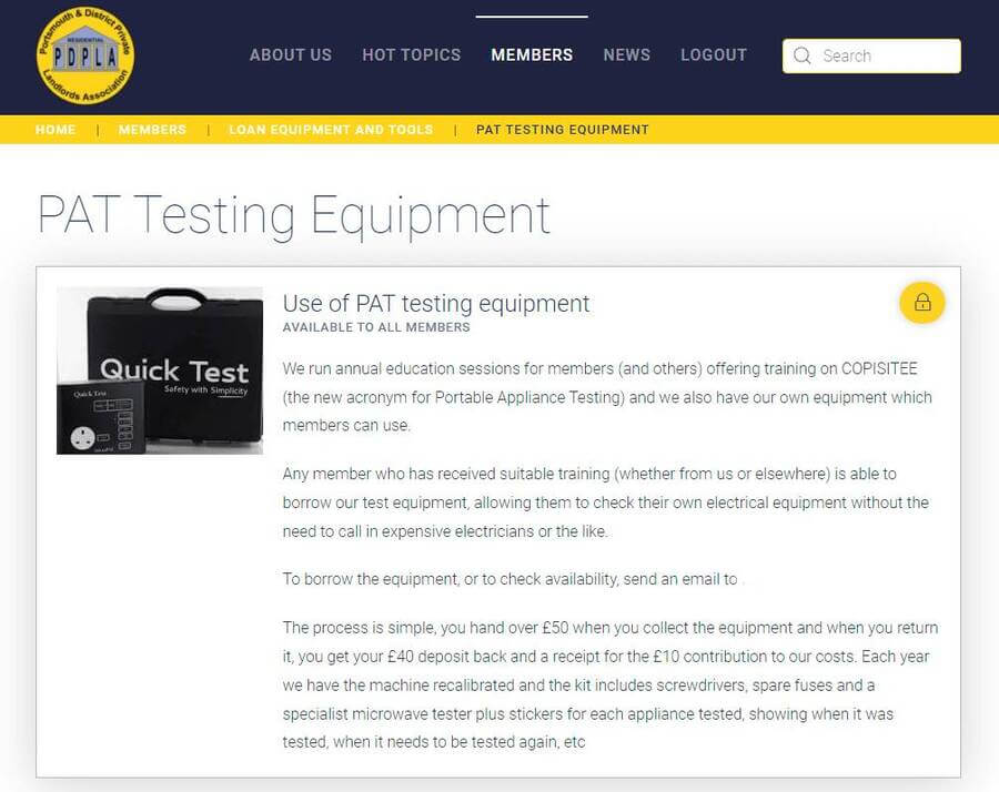 Use of PAT testing equipment
