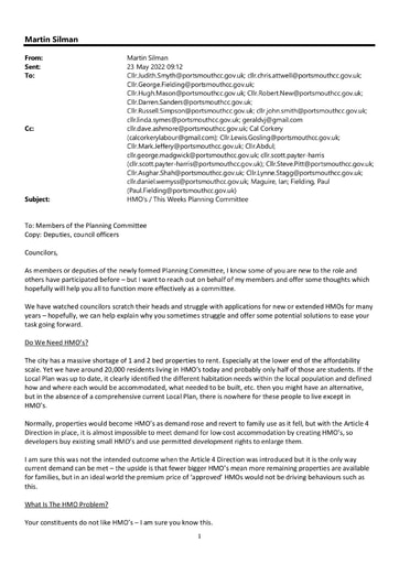 2022 May PDPLA Letter on HMO Policy to Planning Committee